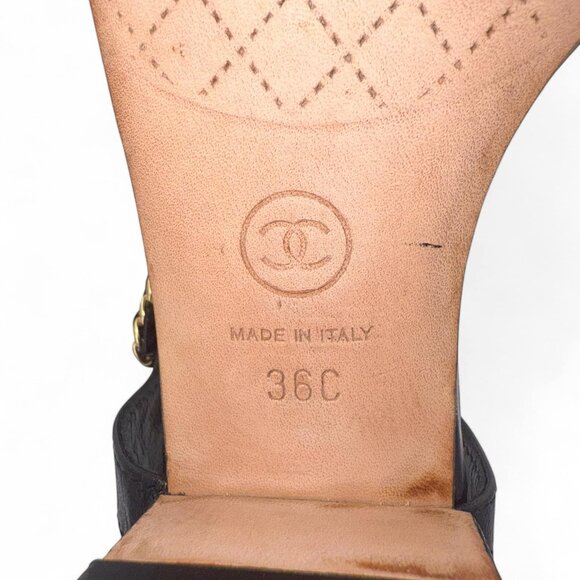 CHANEL Black & Gold CC Logo T-Strap Leather Sandals IT36 - Picture 9 of 10